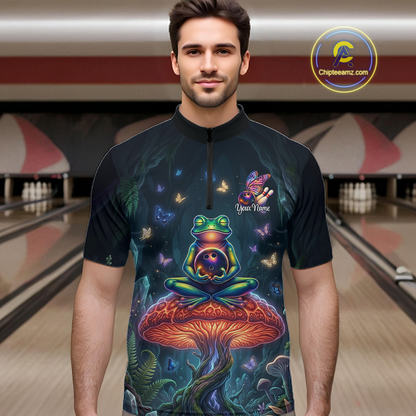 Custom Zen Frog Bowling Shirt for Men Meditation Style Bowling Jersey Polo & 1/4-Zip QZT991