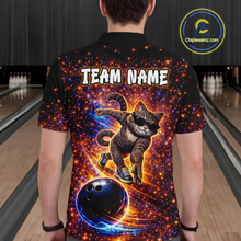 Load image into Gallery viewer, Custom Galaxy Funny Cat Bowling Shirt for Men Bowling League Jersey Polo &amp; Quarter-Zip Bowling Outfit QZT917