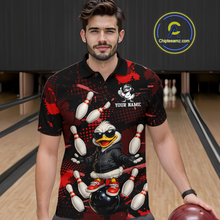 Load image into Gallery viewer, Custom Red Funny Duck Bowling Shirt for Men Bowling Jersey Polo &amp; 1/4 Zip Bowling Outfit QZT943