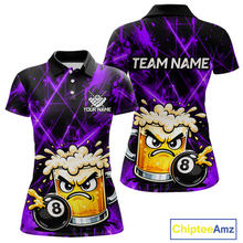 Load image into Gallery viewer, Custom Purple Funny Beer Billiard Shirt for Women Billiard Jersey 8 Ball Pool Shirt Outfit BHT23