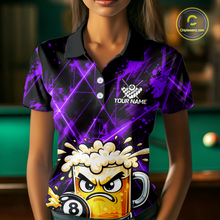 Load image into Gallery viewer, Custom Purple Funny Beer Billiard Shirt for Women Billiard Jersey 8 Ball Pool Shirt Outfit BHT23
