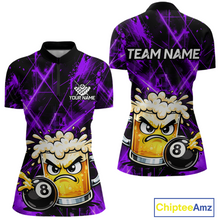 Load image into Gallery viewer, Custom Purple Funny Beer Billiard Shirt for Women Billiard Jersey 8 Ball Pool Shirt Outfit BHT23