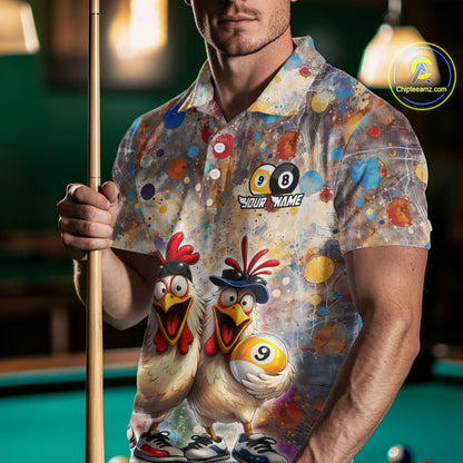 Custom Funny Chicken Billiard Shirt for Men Colorful 8 Ball & 9 Ball Shirt Buddy Billiard Jersey BHT42