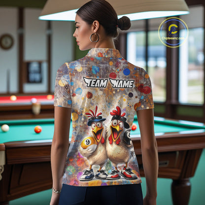 Custom Funny Chicken Billiard Shirt for Women Colorful 8 Ball & 9 Ball Shirt Buddy Billiard Jersey BHT42