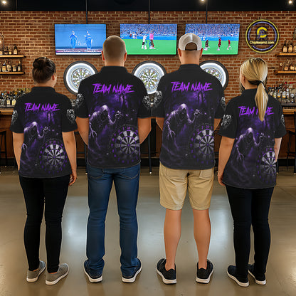 Custom Purple Dart Polo Shirt for Men Grim Reaper Throwing Darts Dark Gothic Dart Jersey DHT55