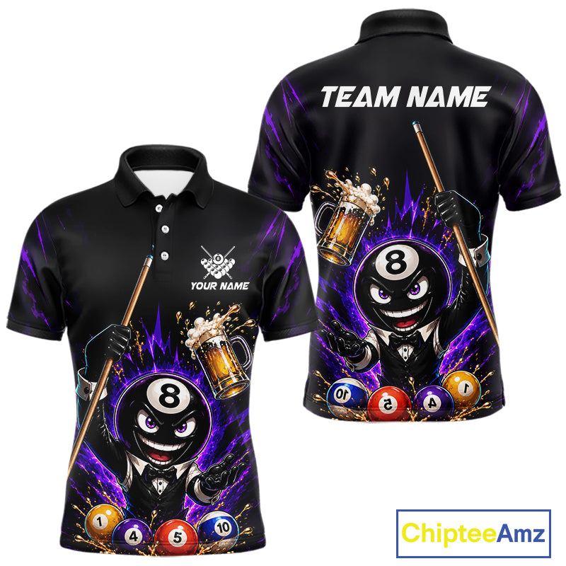 Custom 8 Ball Pool Shirt with Beer and Cue Billiard Team Jersey for Men Billiard Shirt BHT113