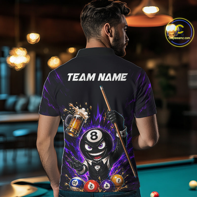 Custom 8 Ball Pool Shirt with Beer and Cue Billiard Team Jersey for Men Billiard Shirt BHT113