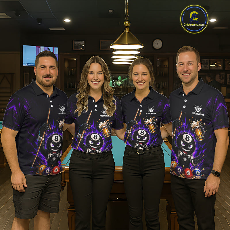 Custom 8 Ball Pool Shirt with Beer and Cue Billiard Team Jersey for Women Billiard Shirt BHT113