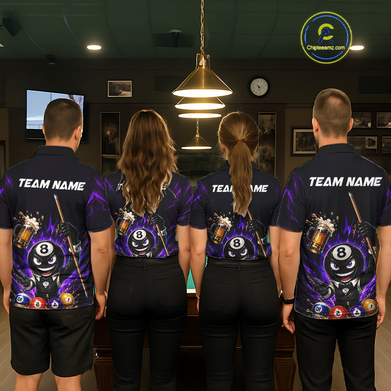 Custom 8 Ball Pool Shirt with Beer and Cue Billiard Team Jersey for Women Billiard Shirt BHT113