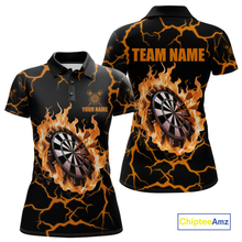 Load image into Gallery viewer, Custom Orange Flame Dart Shirt for Women Dart Jersey for Team Dart Gift Polo &amp; 1/4 Zip DHT7