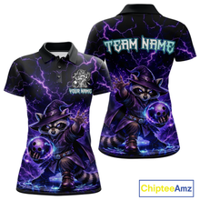 Load image into Gallery viewer, Personalized Raccoon Wizard Bowling Shirt for Women Purple Thunder Lightning Bowling Jersey QZT920