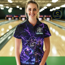 Load image into Gallery viewer, Personalized Raccoon Wizard Bowling Shirt for Women Purple Thunder Lightning Bowling Jersey QZT920