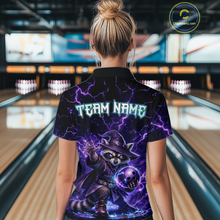 Load image into Gallery viewer, Personalized Raccoon Wizard Bowling Shirt for Women Purple Thunder Lightning Bowling Jersey QZT920