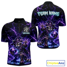 Load image into Gallery viewer, Personalized Raccoon Wizard Bowling Shirt for Men Purple Thunder Lightning Bowling Jersey QZT920