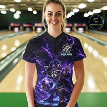 Load image into Gallery viewer, Personalized Raccoon Wizard Bowling Shirt for Women Purple Thunder Lightning Bowling Jersey QZT920