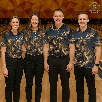Black & Gold Dragon Bowling Jersey for Women Custom Bowling Team Shirt Polo & Quarter-Zip QZT1225