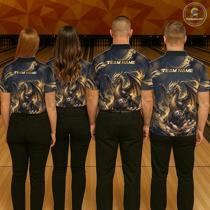 Black & Gold Dragon Bowling Jersey for Women Custom Bowling Team Shirt Polo & Quarter-Zip QZT1225