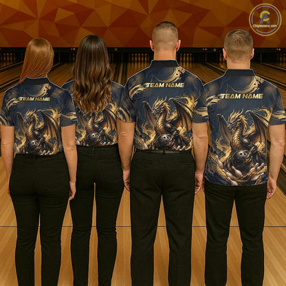 Black & Gold Dragon Bowling Jersey for Women Custom Bowling Team Shirt Polo & Quarter-Zip QZT1225