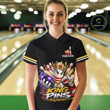 Load image into Gallery viewer, Custom King Pins Bowling Shirt for Women Bowling Team Jersey Polo &amp; Quarter-Zip Shirt Bowling Tournament QZT950