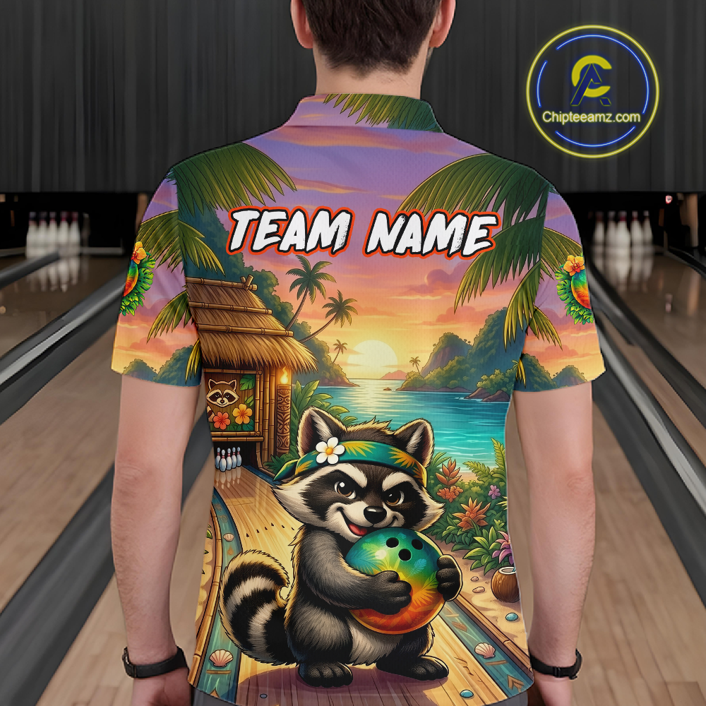 Floral Raccoon Bowling Shirt for Men Custom Bowling Team Jersey Polo & Quarter-Zip QZT993