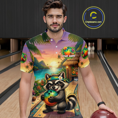 Floral Raccoon Bowling Shirt for Men Custom Bowling Team Jersey Polo & Quarter-Zip QZT993