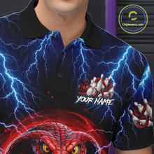 Load image into Gallery viewer, Blue Lightning Thunder Red Snake Bowling Shirt for Men Custom Bowling Team Jersey Bowling Outfit QZT994
