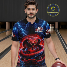 Load image into Gallery viewer, Blue Lightning Thunder Red Snake Bowling Shirt for Men Custom Bowling Team Jersey Bowling Outfit QZT994