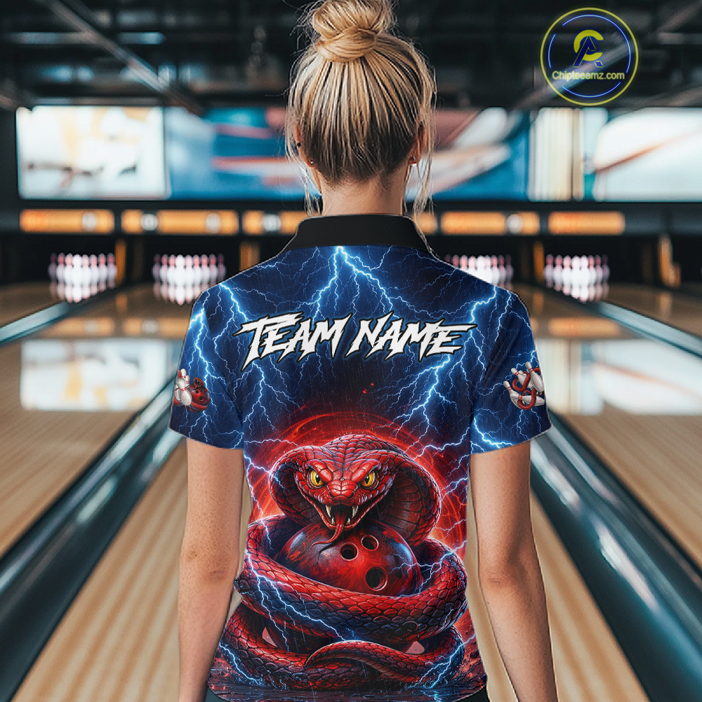 Blue Lightning Thunder Red Snake Bowling Shirt for Women Custom Bowling Team Jersey Bowling Outfit QZT994