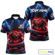Load image into Gallery viewer, Blue Lightning Thunder Red Snake Bowling Shirt for Men Custom Bowling Team Jersey Bowling Outfit QZT994