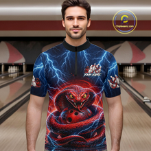 Load image into Gallery viewer, Blue Lightning Thunder Red Snake Bowling Shirt for Men Custom Bowling Team Jersey Bowling Outfit QZT994
