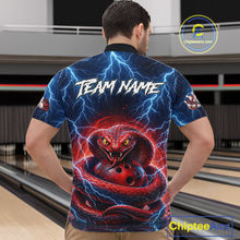 Load image into Gallery viewer, Blue Lightning Thunder Red Snake Bowling Shirt for Men Custom Bowling Team Jersey Bowling Outfit QZT994