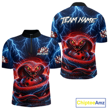 Load image into Gallery viewer, Blue Lightning Thunder Red Snake Bowling Shirt for Men Custom Bowling Team Jersey Bowling Outfit QZT994