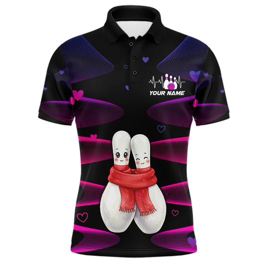 Personalized Valentine Bowling Shirt for Couples Bowling Jersey Pink Bowling Gift Polo & 1/4-Zip QZT870