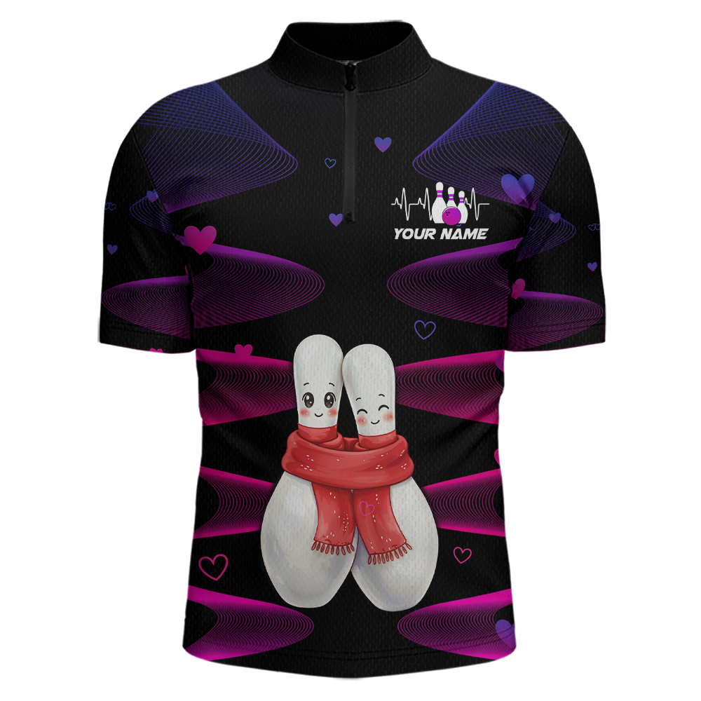 Personalized Valentine Bowling Shirt for Couples Bowling Jersey Pink Bowling Gift Polo & 1/4-Zip QZT870