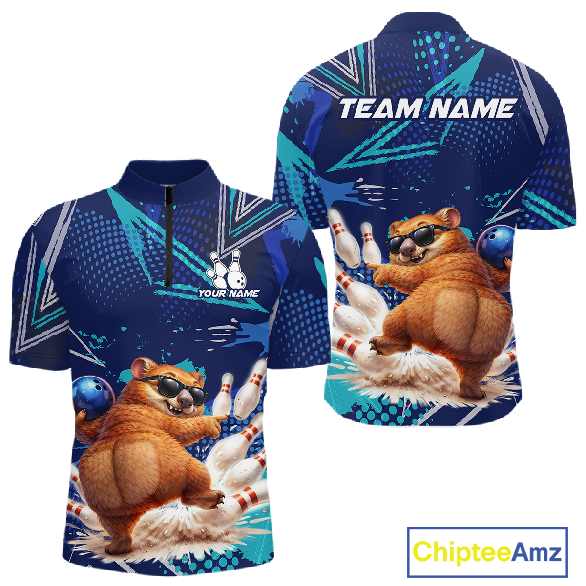 Custom Funny Wombat Bowling Team Shirt Navy Bowling Jersey for Men Bowling Performance QZT924