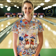 Load image into Gallery viewer, Custom Funny Chicken Bowling Team Shirt for Women Colorful Bowling Buddy Shirt Polo &amp; 1/4 Bowling Outfit QZT955