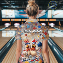 Load image into Gallery viewer, Custom Funny Chicken Bowling Team Shirt for Women Colorful Bowling Buddy Shirt Polo &amp; 1/4 Bowling Outfit QZT955