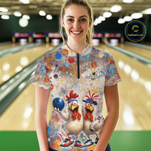 Load image into Gallery viewer, Custom Funny Chicken Bowling Team Shirt for Women Colorful Bowling Buddy Shirt Polo &amp; 1/4 Bowling Outfit QZT955