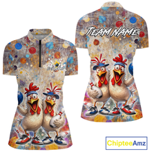 Load image into Gallery viewer, Custom Funny Chicken Bowling Team Shirt for Women Colorful Bowling Buddy Shirt Polo &amp; 1/4 Bowling Outfit QZT955