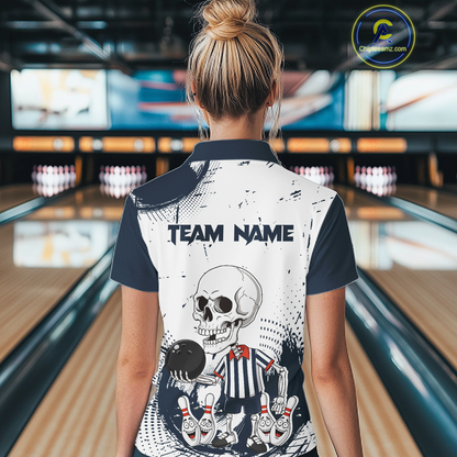 Skeleton Bowling Team Shirt for Women Personalized Funny Bowling Team Jersey Polo & 1/4-Zip QZT818