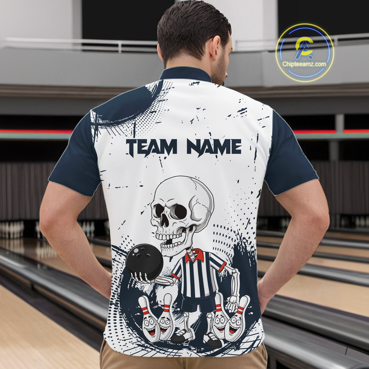 Skeleton Bowling Team Shirt for Men Personalized Funny Bowling Team Jersey Polo & 1/4-Zip QZT818