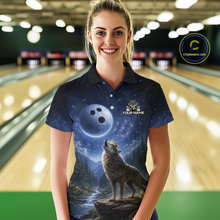 Load image into Gallery viewer, Custom Majestic Wolf Bowling Shirt for Women King Crown Bowling Jersey Polo &amp; Quarter-Zip QZT964
