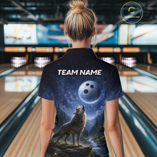 Load image into Gallery viewer, Custom Majestic Wolf Bowling Shirt for Women King Crown Bowling Jersey Polo &amp; Quarter-Zip QZT964