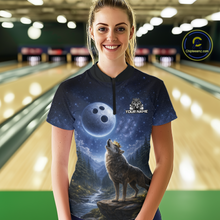 Load image into Gallery viewer, Custom Majestic Wolf Bowling Shirt for Women King Crown Bowling Jersey Polo &amp; Quarter-Zip QZT964