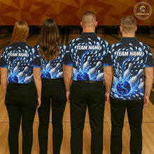 Load image into Gallery viewer, Four people wearing matching bowling shirts with 'TEAM NAME' on a bowling alley.