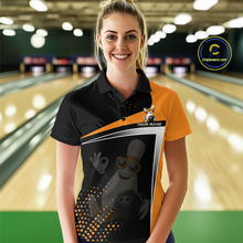 Load image into Gallery viewer, Custom Orange Funny Bowling Pin Shirt for Women Bowling Team League Jersey Bowling Outfit QZT817