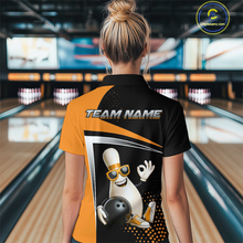Load image into Gallery viewer, Custom Orange Funny Bowling Pin Shirt for Women Bowling Team League Jersey Bowling Outfit QZT817