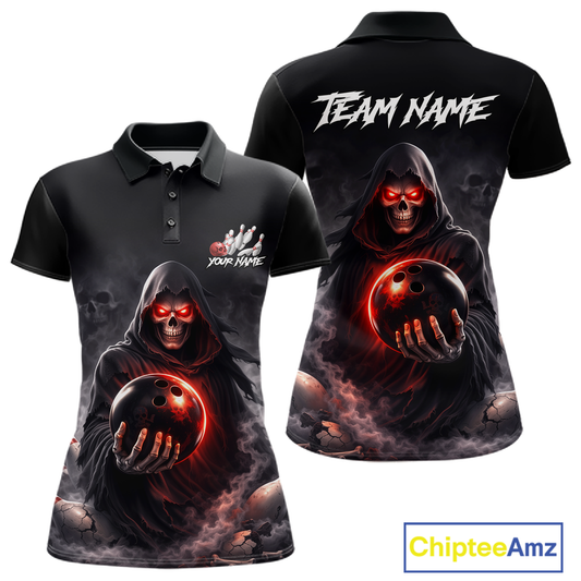 Personalized Grim Reaper Bowling Team Shirt for Women Bowling Jersey Polo & 1/4-Zip Bowling Outfit QZT881