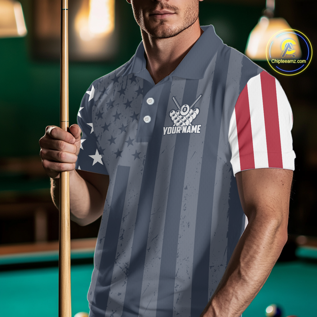 Custom American Flag Billiard Team Shirts for Men Patriotic Billiard Jersey Polo & 1/4 Zip Pool Shirt BHT24