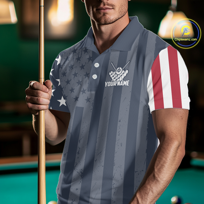 Custom American Flag Billiard Team Shirts for Men Patriotic Billiard Jersey Polo & 1/4 Zip Pool Shirt BHT24